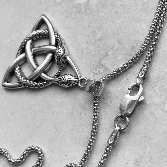 Sterling Silver Celtic Snake Necklace, Triquetra Chain, Animal Retiles Jewelry - Picture 8 of 8